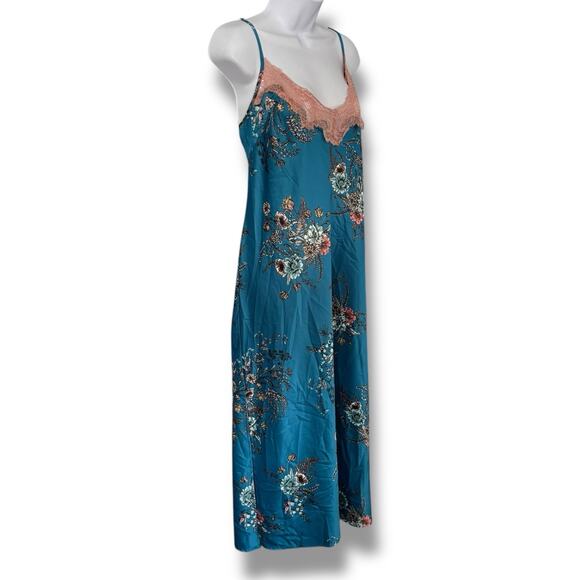 INC International Concepts Size XL Long Floral Nightgown Teal Lace Slit Modest - Picture 4 of 12